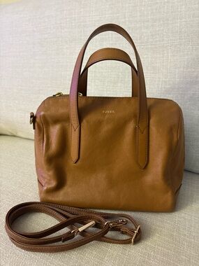 Fossil Cognac Leather Satchel with Detachable Strap
